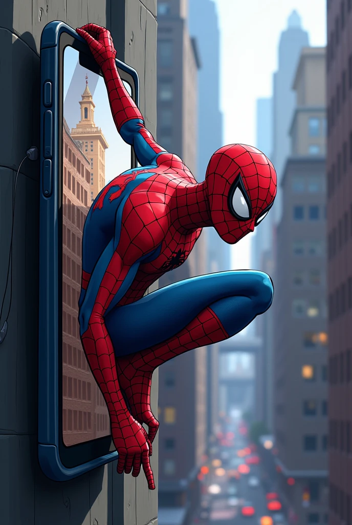 favre,Masterpiece,best quality,flat colors,illustration,2d,<lora:malikafavre-04:1>,comic book style,flat colors,Spiderman,man,(crouching down, spider-man pose, back to camera),facing away,male toned body,perched on top of a high metal construction site,spiderman mask,overlooking manhattan,buildings,somber moment,skyscrapers,looking down,detailed background,day time,(wide shot),foreshortened perspective,3-point perspective,dutch angle,