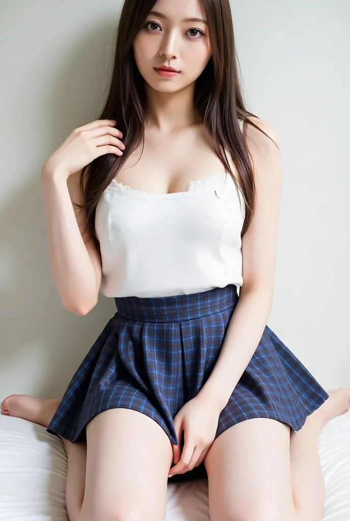 a lot of details, (underweight), 30 years old, detailed black hair, beautiful detailed hair, super fucking beautiful, delicate beautiful face, complex details beautiful and delicate eyes, perfect hands, (flat chest best quality:1.5), perfect and delicate limbs, detailed skin, best quality, ultra-detailed,(cheerful grin:1.3),
intelligent, seiza:1.3, legs spread, (blue business suit, gray skirt),(Wearing white panties), (Panties are visible:1.2),in the room, cowboy shot, front view, (low angle shot:1.3)
