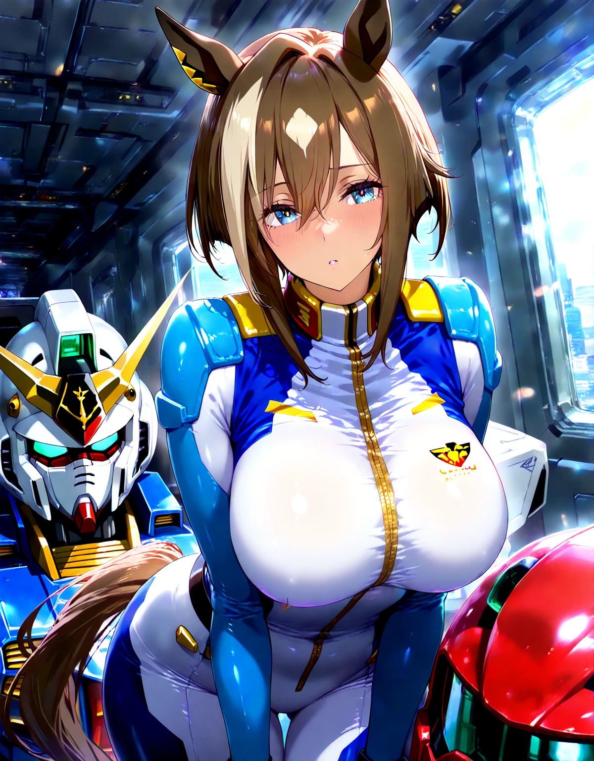 nsfw,profile,(, oral, licking_penis:1.einy penis:1.1),(cs lift:1.3),(show off nipple:1.3),(nipplk:1.3)、(mastehigh resolution、high quality:1.2,heterosexuality、close up of face、realistic)、(big breasts,nipples are visible:1.5),細いeye, that are about to spill、Chest with presenmatic lighting、 Moena、1 girl、solo、indoor、twin tails、brown hair、long hair、detailed face、eye、 Helmet、(visor \(armor\):1.3),heart color、corset、elbow gloves,Dark caves、Dark prison、Dark Prison、dark dungeon、blur the background