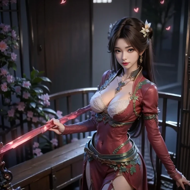 (((masutepiece,))),Professional , masterpiece、top-quality、photos realistic , depth of fields 、Raw photo、女の子1a person、glowy skin、(sexypose)、(Maple in full bloom),(Ultimate Beauty)、A dark-haired、Mystical expression、ultrasharp、(a temple background),()、(shrine background)、(Kimono with a beautiful rainbow pattern)、(Night background)、Beautiful hair ornament on the head、,(intense fighting),((Precipitous cliffs)),(Wear a beautiful colorful kimono),(Wear a colorful and beautiful kimono)、(Japan Castle Background)、Jewel Gold Weapon、Particles of light),(intense fighting)、Gorgeous gold weapons ,Castle background、(( Gorgeous Dragon Sword)) , (a dark night),,(maikurobikini) 、((Black Haired Beautiful Girl))、(Castle background)、(demonic wings)、((Gangle's forest background))、Beautiful Caucasian beauty、1a person、dynamic ungle,(((Two devil's horns on the head)))、Smaller head、Idle Smile、Thin and beautiful female hands、Mystical expression、Light Effects、intense fighting、Wind-effect、magic circles、With the legendary magic wand、Dragon's tail、Anatomically correct fingers、Full Body Angle、Anatomically correct number of fingers、Full Body Angle、(cleavage of the breast)、