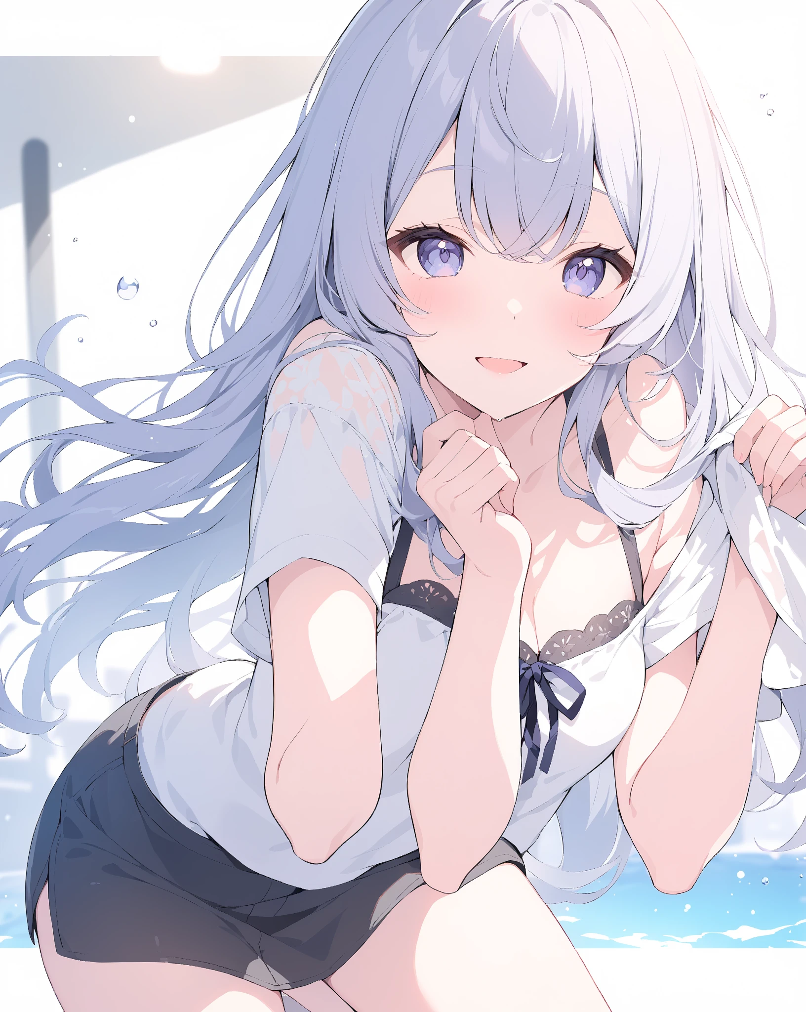 (muste piece), (best quality), (score_9, score_8_up, score_7_up), very detailed eyes, expressive eyes, perfect face, very detailed face, highly detailed face, beautiful girl, 8K, beautiful girl, white background, delicate and beautiful face and eyes, dark intense shadow, Ultra-high resolution, Movie Lighting, (Fuji Color: 1.2) portrait,
1 girl, vtuber style, cool girl, hololive, vtuber, amane kanata, multicolored hair, grey hair, purple eyes, school swimsuit under clothes, serafuku top, lace, close one eye, look up, small chest, cleavage, wet body, wet hair, cameltoe, clavicle, one arm up, armpit, (full body), sitting, indian style, open legs wide, 