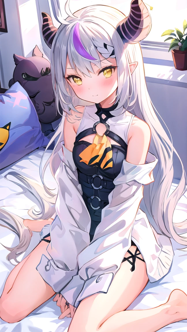 ((highest quality, 8k, masterpiece,High resolution、High resolution、Sharp focus、highest quality)),(1 girl, Dark Skin,Gray Hair, Yellow Eyes, Cat ear, Girl),Medium chest,The body is slim,Show your hand,Shiny skin、Moisturized Skin、Camel Toe, having a seizure, Sweat,Lying in bed , View from above,