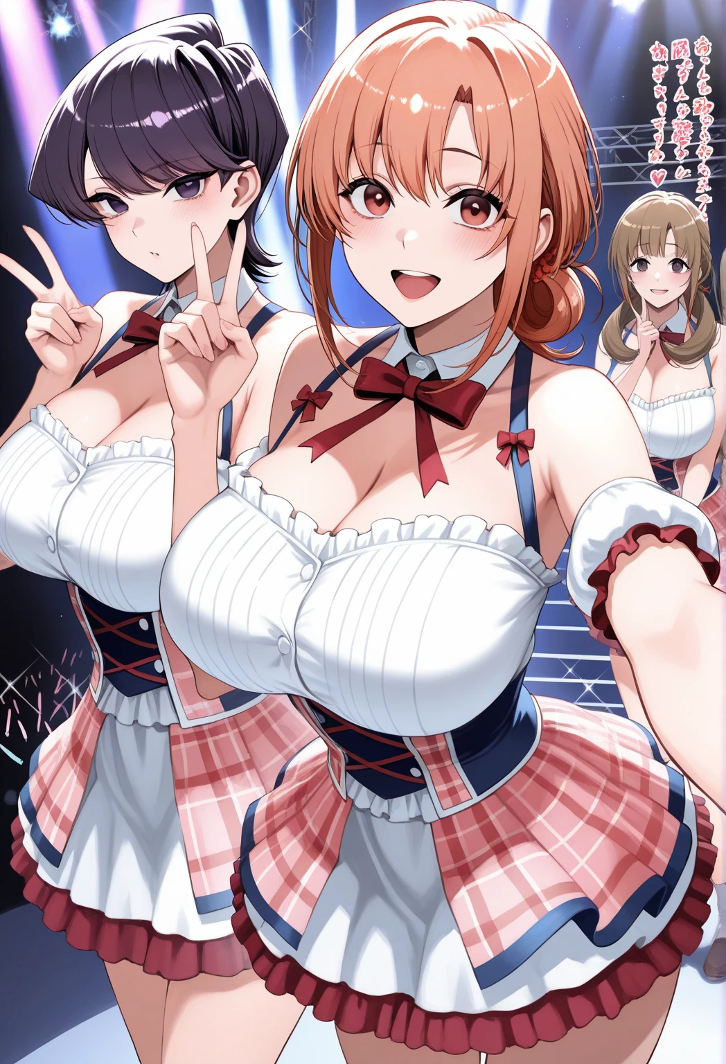 riko sakurauchi, long hair, hair ornament, (yellow eyes:1.3), red hair, hairclip,, live stage, , nsfw (See-Through Student Uniform) Nipples Sob