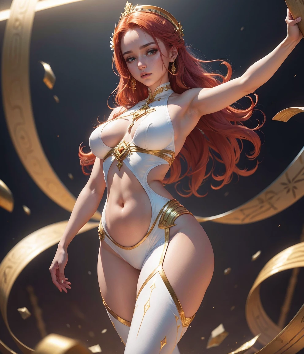 Close-up of a woman with red hair and a golden background, reine nordique, Inspired by James Christensen, art nouveau , inspired by James C. Christensen, style Gustav Klimt, une belle fantastique, Ancient goddess , inspired by Tosa Mitsunobu, inspired by Edo Murtić