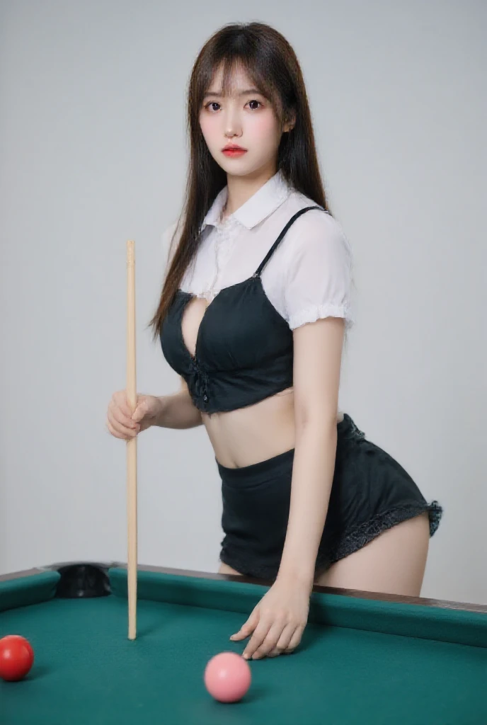 two girls, best qualtiy，tmasterpiece，超高分辨率，（真实感：1.4），RAW photogr，2 woman wears a various pastel color lace lingeries with mini string panties，big breast, big hips, thick hips, big booty, HOlding billiards stick, Playing billiards，high detal，The face is delicate，Delicate skin，Delicate and smooth hair，exquisite detailing，eyes highlights，Fair skin，Fine portrayal，Ultimate detail，Cinematic quality，