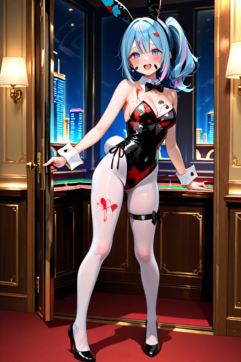 Hatsune Miku VOCALOID、Bunny、sex stage costume、Big Breasts、card、Glasses、playing card、casino、Highest quality、Highest quality、8K Illustration