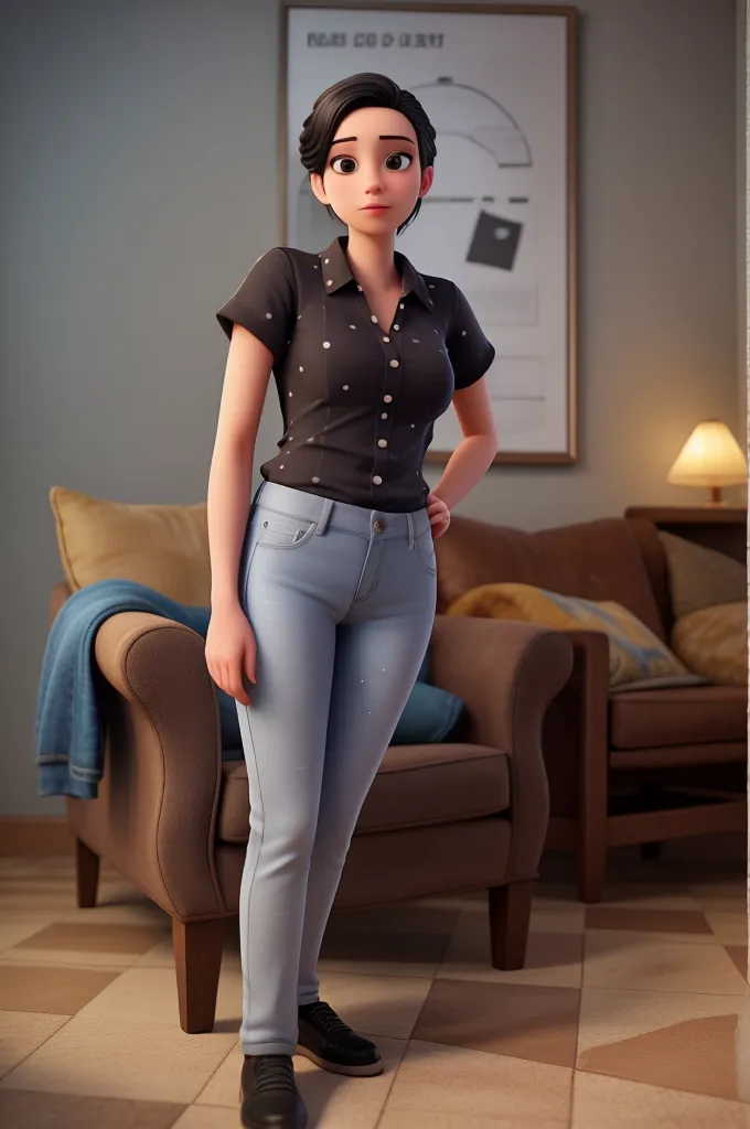(photo brute, best quality) , (realistic, photo-realistic: 1.4), extremely formidable general plan, masterpiece, ultra-detailed, high resolution, Meilleure illustration, best shadow, Complexe, depth of field, très belle femme labrador anthropomorphe qui peut marcher sur ses deux pattes arrière (style très réaliste), she wears blue jeans, chemise blanche, she has a nice tail, she is in a living room, Style photoréaliste 8k, DSLR, high quality, (grain de film: 1.4), Fujifilm XT3,