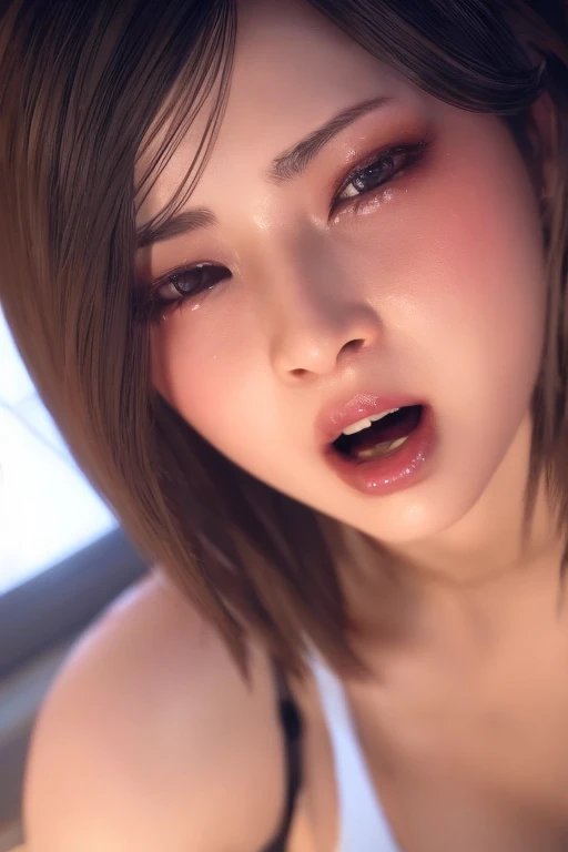 (red blush:1.5,teak、20yr old,elongated eyes)、(((1 female、extreme close-up、(Get your face up even more)thick penises、oral、1boys、licking out、put out the tongue、licking penis、big penis、cum shots、Oral ejaculation、and、shinny skin:1.2)))、((Tifa Lockhart、huge tit、cleavage of the breast))、((Beautiful detailed red eyes))、Long hair、ultra detail face、Professional Lighting), Best Quality, Perfect face, (Collar with chain、white tank tops )、(realisticlying:1.4)、 top-quality、Very fine and beautiful、 Tifa_lockhart,A dark-haired+ brunette color hair,Wearing sweat, elbow groves, Face Light, Cinematographic lighting, nabel,(Dark Prison、Dark Dungeon:1.5) , the background is blurred, Flapping hair, Adult beauty、Looking at the camera、(Licking a man's dick)