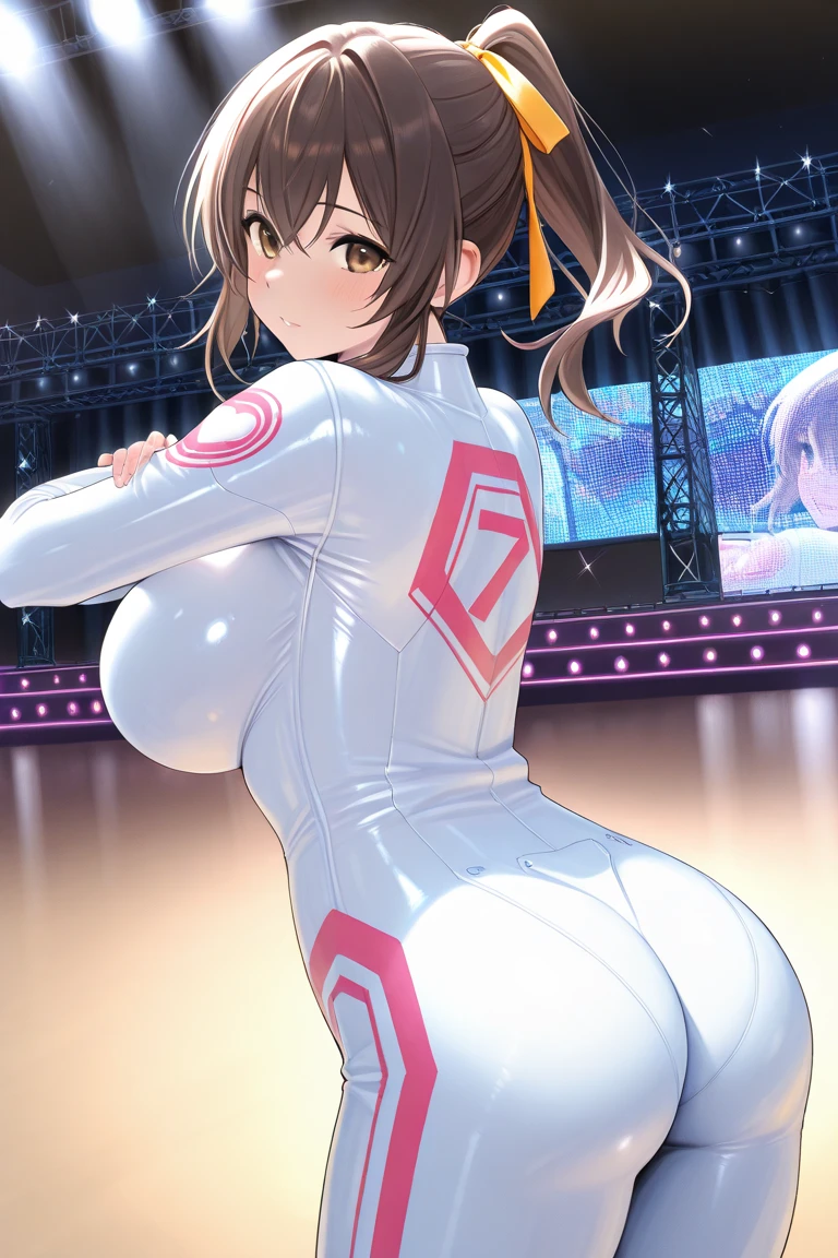top-quality、extremely delicate and beautiful、Soio、Soio、Idol、12 year old girl、japanes、Lori、Chiquita、elementary student、A dark-haired、((Pink leotard))、（highleg）、professional wrestling、is standing、knee high socks、Put your hands on your hips、professional wrestling tag team