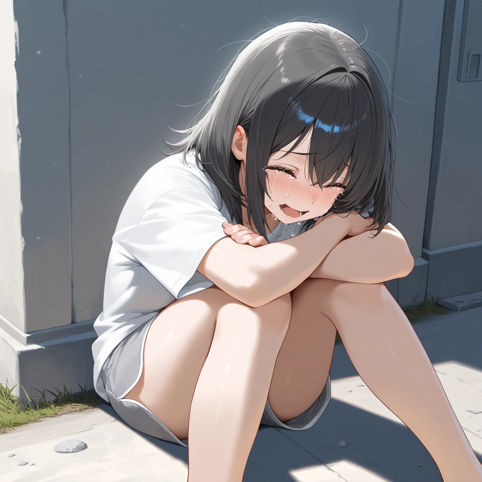 score_9, score_8_up, score_7_up, source_anime, best quality, masterpiece, official art, absurdres, highres, ultra-detailed,waifu2x,Collection: Slice of Life,break,1girl, tomboy, dark-skinned female, short hair, low ponytail, flat chest, beautiful detailed eyes, (nipple:0.6), very sweat, (wavy mouth:0.5), (yawn:0.3),saliva, blush, vaginal sex, clothed sex, intense sex, big penis, (stomach bulge:0.4),twitching penis, pussy, pussy juice, uterus, sexual climax, trembling, female orgasm, forced orgasm,intense orgasm, heavy breathing, motion blur, motion lines, cum, internal cumshot, creampie, cross-section, sound effects, spoken heart,outdoors,alley, wind, break,(clear line illustration:1.2),very high resolution, very aesthetic, super detailed skin, Best sexual lighting powered by famous artist, 8k,cute picture,beauty illustration,photoshop_(medium),,(Detailed Lighting),best anime 8k konachan wallpaper, pixiv contest winner, uncensored,