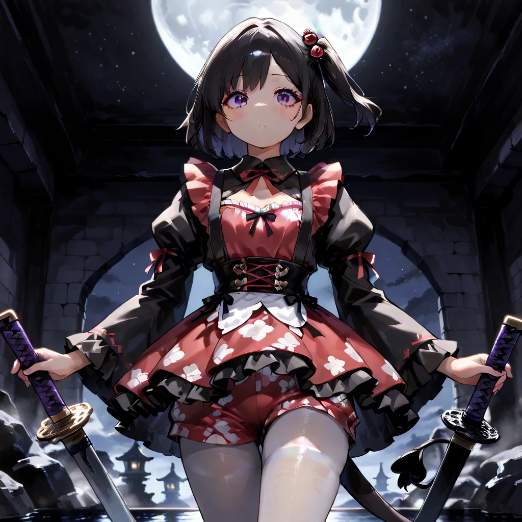 Practical pirate clothing, Long-sleeved pirate top, Skirt, boots, absurdres, RAW photo, extremely delicate and beautiful, masterpiece, Best Quality, ultra high resolution, 32k, hyperrealistic, ultra-detailed, detailed description, pale skin, 20 years old, tearful mole, earring, Colossal tits, short medium hair, wavy hair, 
