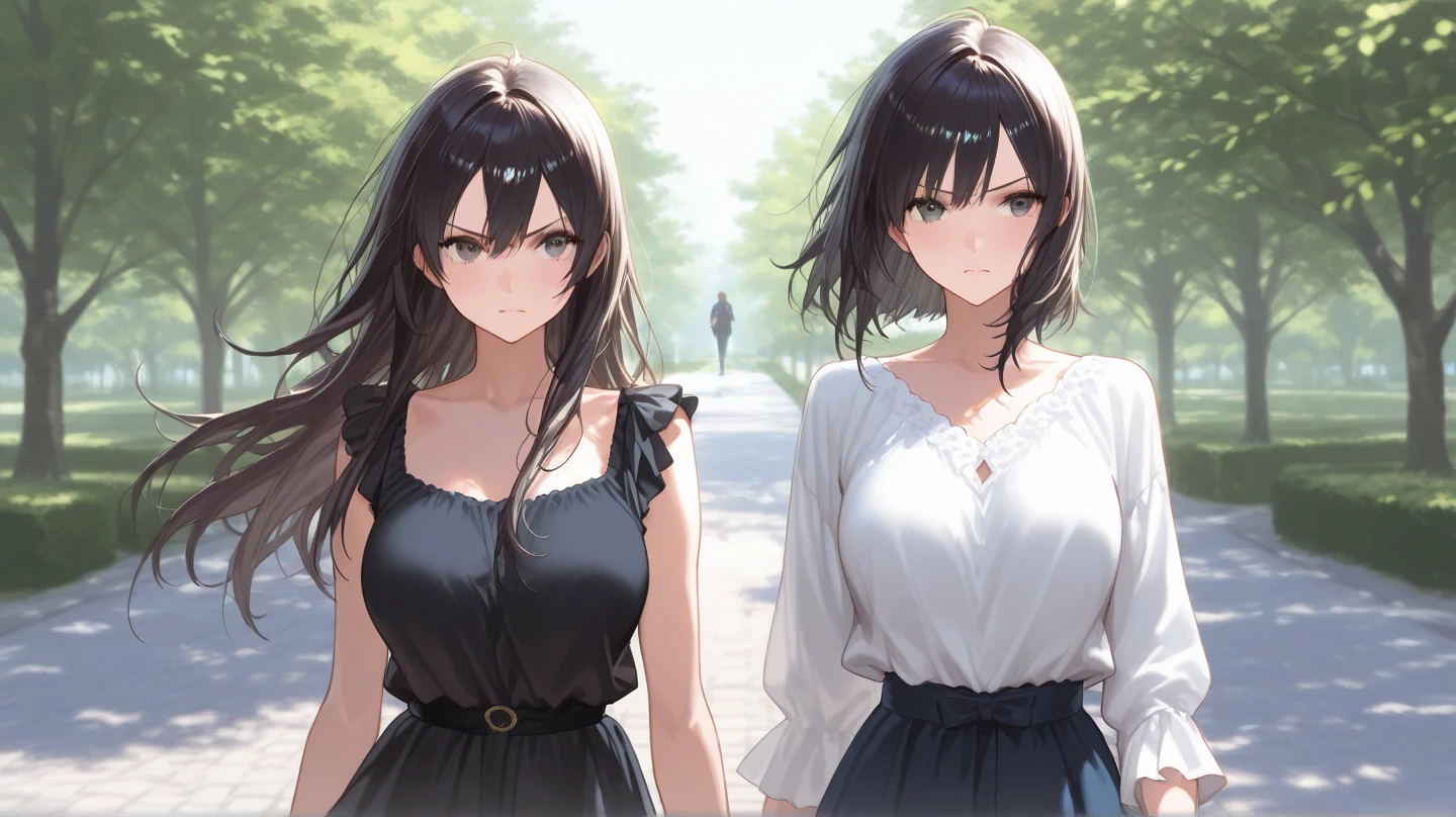 Two Japan women taking photos in a park on the Sumida River in Japan、She was a 27-year-old woman with loose, fluffy short hair and small breasts、One is a 31-year-old woman with small breasts and a dark brown lob...The two are having fun、small tits、Small、discreet breasts、street snap、Adult Women's Plain Clothes、Sheer feeling、Beautuful Women、