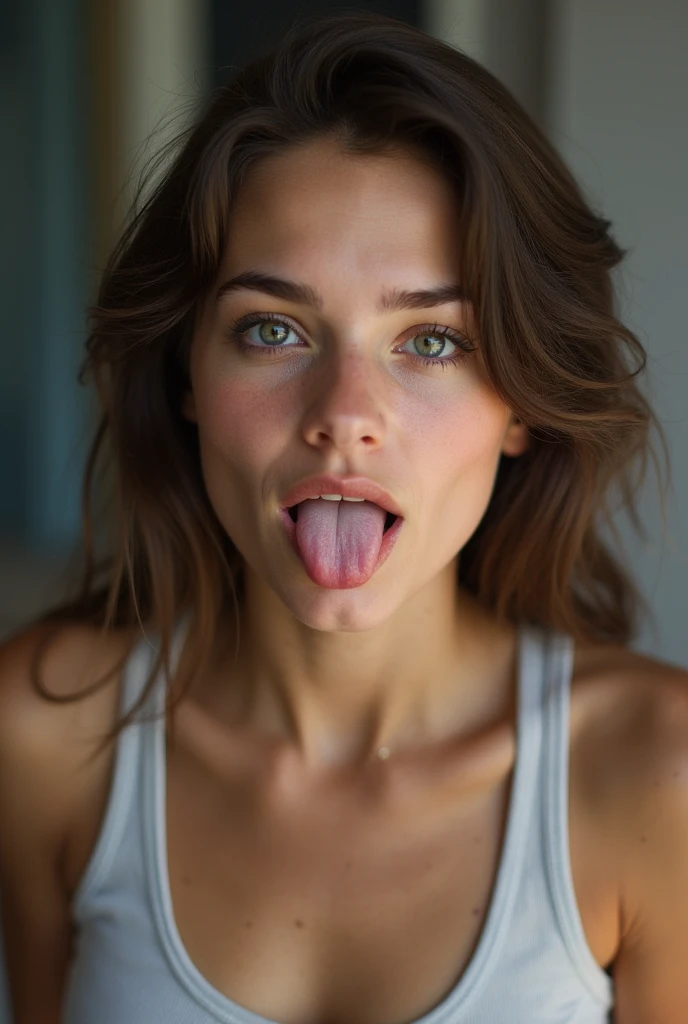 Young girl, mouth open, waiting for a deep throat, big breasts, lingerie, sex, porn, nsfw, pic, tongue out, licking penis