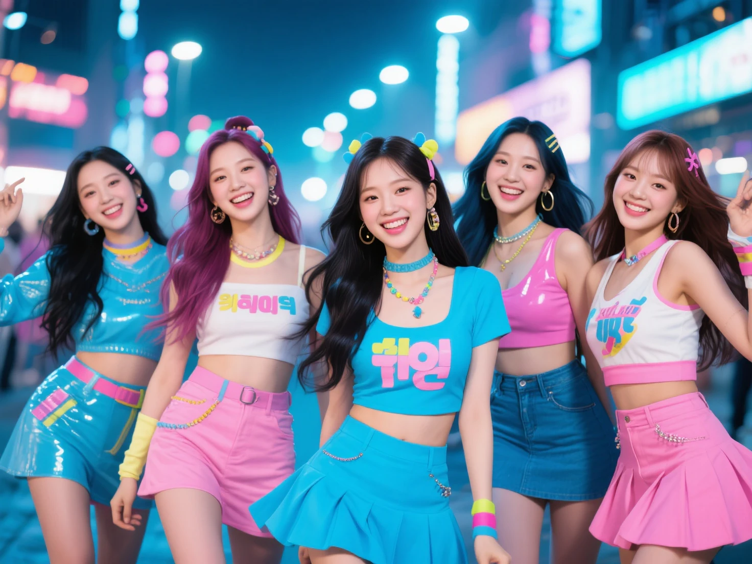 (Highest quality、4K、8k、High resolution、masterpiece:1.2)、Very detailed、(Genuine、Realistic、Realistic:1.3、Korean k-pop idol girls group dancing on stage