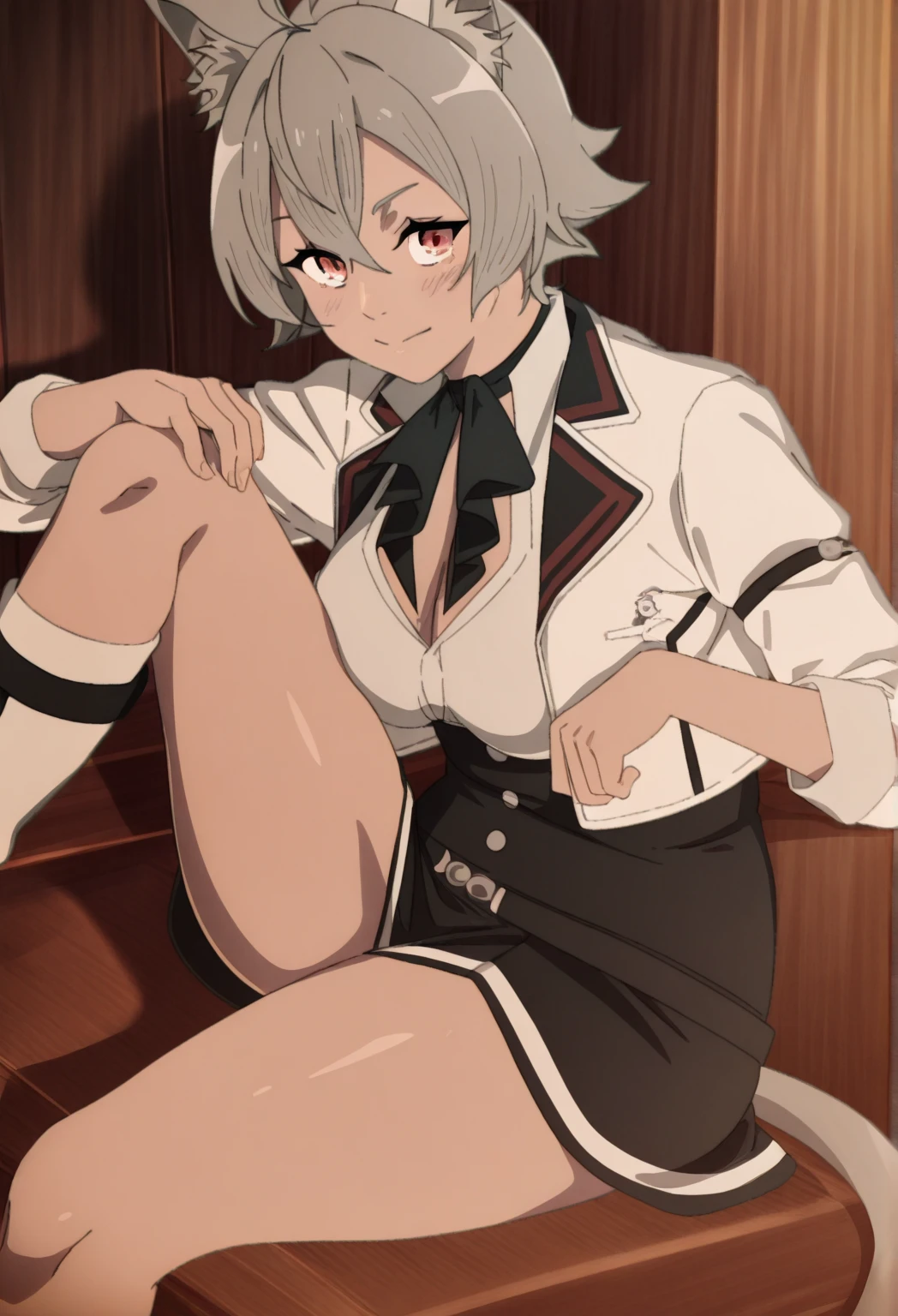 official art, very detailed CG Unity 8k 壁紙, very detailed, shiny skin, Depth of the bounds written, Bright colors,
school uniform,Thighhighs, shorts,Cecelia,black skin、standing pose,one leg standing pose,leg up pose,attractive pose