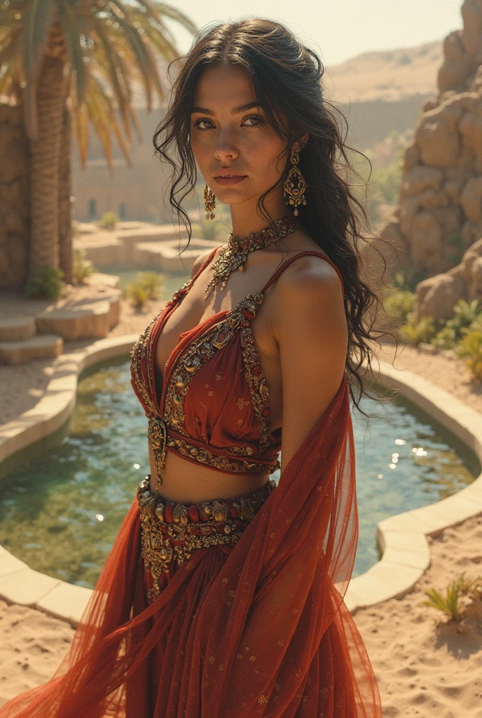 Hermosa elfa de orejas puntiagudas, solo vestida camiseta de tirantes transparente, en un columpio sexual