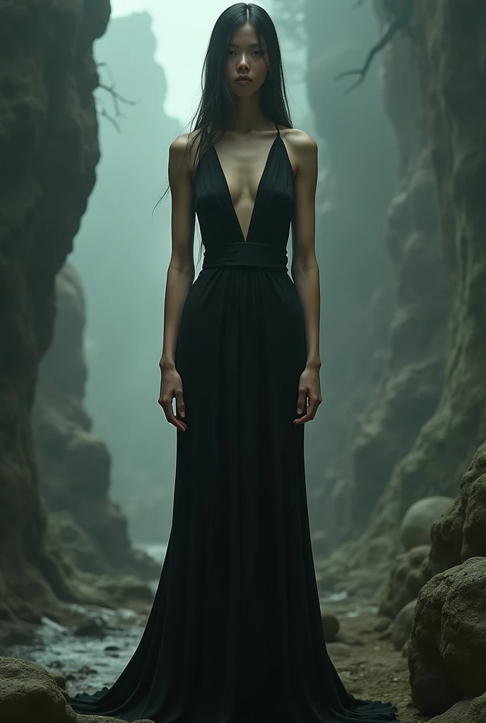 Beautiful woman in All-Black Everything dress