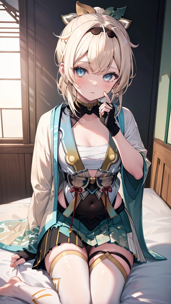 (Highest quality:1.2), (Super detailed:1.2),(masterpiece:1.2),(8k:1.2),(Blessed,Captivating body、Extremely elaborate hands、Very fine eye、Super detailedな肌、Highly detailed face,Detailed Background),one person's、large breasts,
night,dark bedroom,sitting on bed,barefoot, Good, breasts, cleavage, navel, no pants, panties, thighs, underwear, wariza,
(embarrassed, nose blush:1.3)
,(vulgarity:1.1),(fucked silly:1.1),(steam:1.1),(Wet:0.7),(trembling:1.3),(tears:0.8) ,(drooling:0.7),(sweat:1.1),after sex,(heart:1.2),
,(messy hair:1.2),used condom,used tissue, tissue box, 1girl, kazama iroha, blonde hair, fingerless gloves, japanese clothes, white thighhighs, haori, black gloves, bangs, pleated skirt, ponytail, chest sarashi, Blue eyes, black hairband, hair ornament, leaf hair ornament, long sleeves, covered navel, breasts
