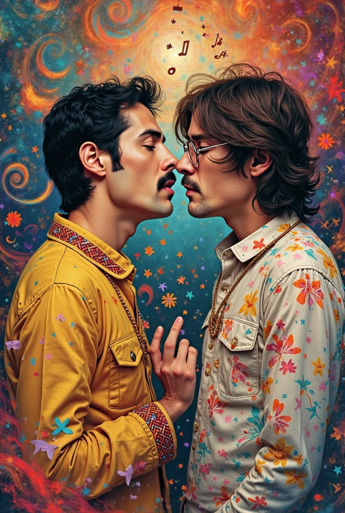 Two men kissing passionately under the magical influence of the full moon. 