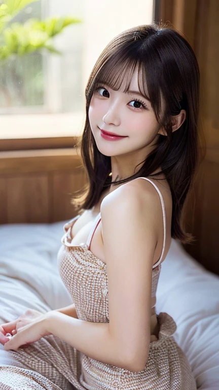 Tabletop, Highest quality, figure, Very detailed, In detail, High resolution, 8k wallpaper, Perfect dynamic composition, Beautiful fine details, ,Straight Hair,、Natural color lip, Bold sexy pose,smile,luxury house room、20-year-old girl、cute、sexy shot looking at camera,Ultra-realistic raw photos,My chest is open、whole body、Thighs、Sexy pose、Leg spread、Pink