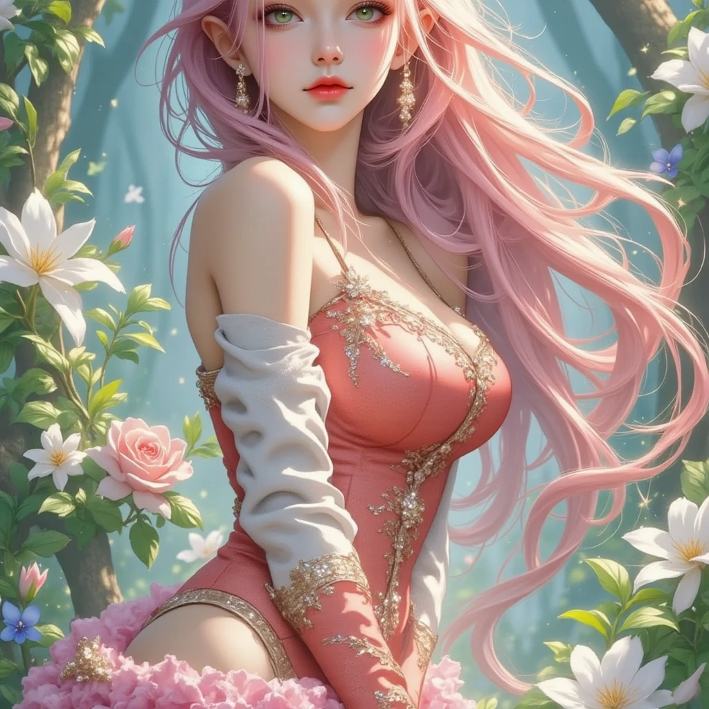 ((best quality)), ((masterpiece)), (detailed), realistic eyes, blonde, pink see-through lingerie, greek landscape, alluring succubus, ethereal beauty, perched on a pink blossom tree, (fantasy illustration:1.3), enchanting gaze, captivating pose, solo girl, delicate butterfly wings, otherworldly charm, mystical sky, (Luis Royo:1.2), (Yoshitaka Amano:1.1), moonlit night, soft colors, (detailed cloudscape:1.3), (high-resolution:1.2) (dragon flying in the sky) dress, legs dangling above pond, greek goddess, realistic, realism, sexy body, glowing torches,