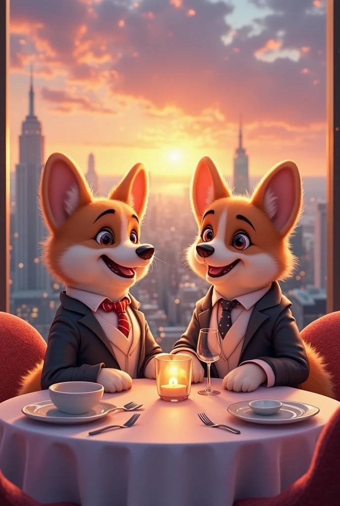 Two male anthropomorphic orange foxes who have big bellies are at an eating contest, all you can eat, orange fur, restaurant, eating food, shoving food into mouth, belly, weight gain, obese, obesity, chubby, masterpiece, best quality, ultra detailed, vibrant colors