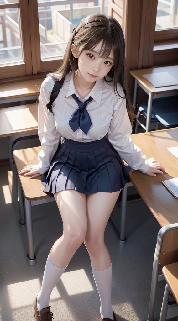 (Best Quality, superdetailed, Illustration, Maste Piece),
Classroom,drapes, Stockings, 1girl in,School Uniform, school skirt,Open legs,show pantie