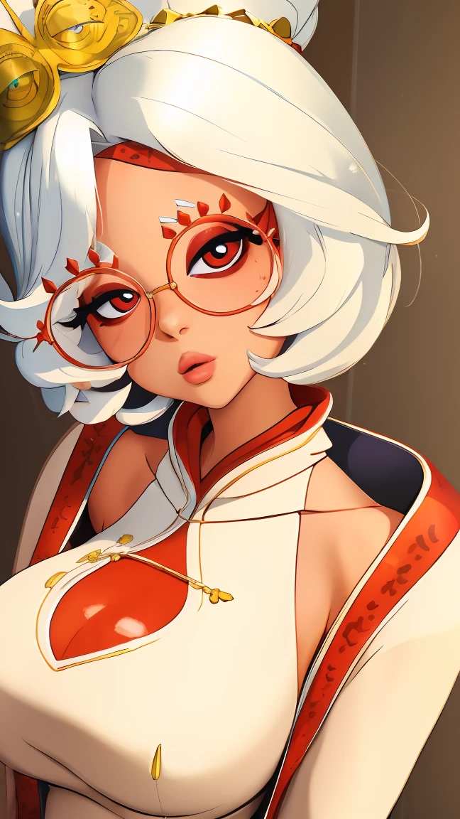 ((masterpiece)), ((best quality)), (detailed), perfect, solo, purah, gorgeous woman, luscious lips, white hair, sexy, lying down, (((marked collarbones)))