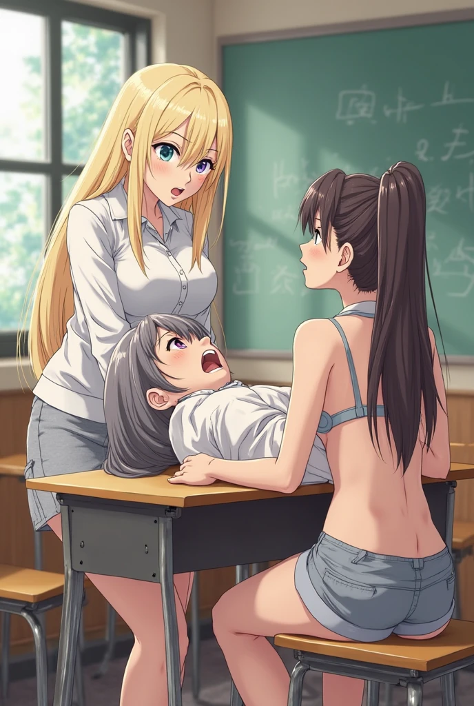 3girls, , , penis between the breasts breasts squeezed together, triple paizuri, docking, sweat, pubic hair, nipples, room, naked, sweat, breasts holding, assisted, asymmetrical docking, sweaty, mature 45 years old milf woman and 12 year old daughter, a divorce naughty face mother with two cute daughters, horny lewd, mother and daughters, long penis assisted, different facial expressions, camisole, talking each other, precum leaking, looking at the penis, a mother teach her two cute daughters to titfuck, daughters cute innocent reaction comedy, motion lines motion effects