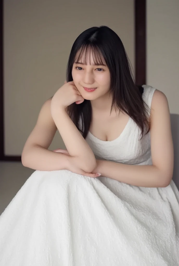 ((Highest quality、、masterpiece:1.3))、Realistic, Sharp focus, High resolution, High resolution, Portraiture, alone, Japanese, Middle-aged women, Beautiful woman, 26 years old、Big Breasts、Seaweed pattern casual dress、Photograph the whole body、ancient ruins、smile