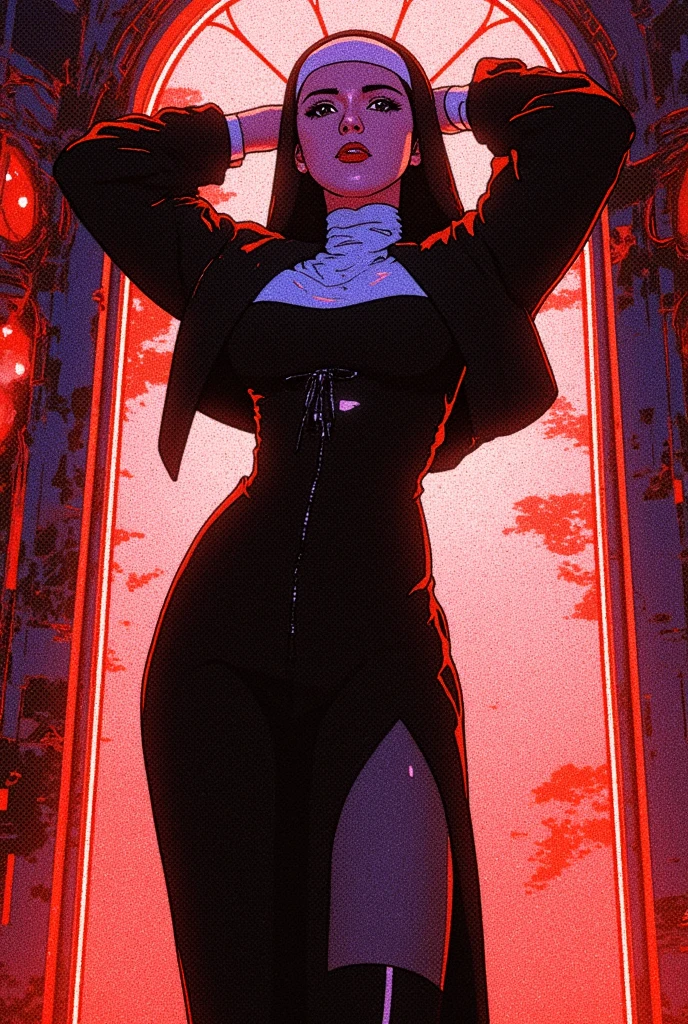 1 girl, (Masterpiece), dynamic lighting, dynamic colors, (scenery), best pose, (fantasy setting), female, (((milf, small head, small eyes, angular face, angular chin, long face, mature face, mature))), (human), (jet black colored hair, long sleek hair, sleek hair, scarlet red colored eyes, glowing eyes), sparkly eyes, (super expressionless, super expressionless eyes, super confident pose, super expressionless expression), (((long dress made out of black smoke, all black dress, black dress, full dress, covered))), (((big breasts))), ((tall, lengthy body, deathly pale, scarlet red lips, slim waist, slim)),