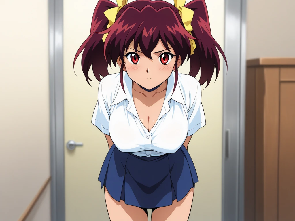 Ochaku uraraka ,she is alone in the picture ,18 years old , very hot and pretty, wears very short revealing skirt , curvy , thick eyebrows. Evil look. Skirt is tight on her pussy