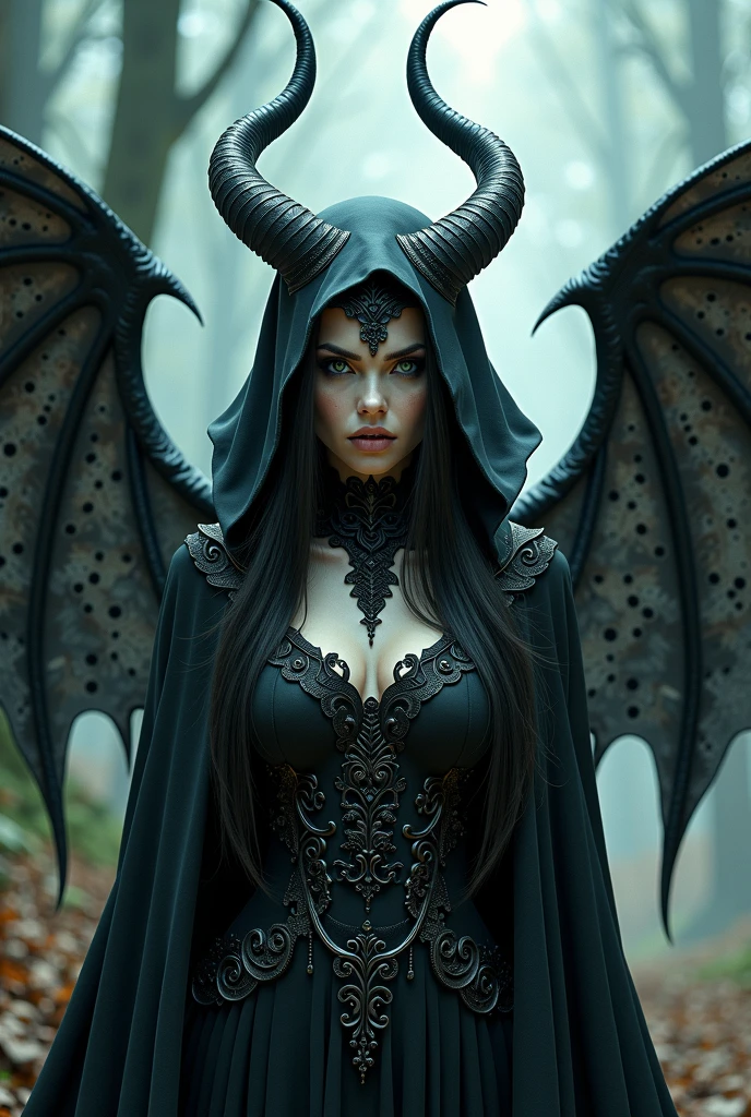 a close up of a woman with horns and a demon makeup, succubus | medieval, Beautiful elegant demon queen, Succubus bonito, arte de estilo fantasia escura, diablo 4 lilith, 8k arte detalhada de alta qualidade, personagem de fantasia hiperdetalhado, succubus, Arte de fantasia 4k, arte de fantasia sombria, arte digital de fantasia detalhada, Gothic fantasy art,(realistic:1.3), (intricate details: 1.15), painting (artwork), ((masterpiece, best quality)), ((cinematic light)), Satan, Hybrid, scary, dark fantasy (style), detailed armor, beautiful detailed eyes, full-body, wearing a dress with a neckline, "Stepping on a floor covered in blood, detail on the feet, wings touching the ground."
