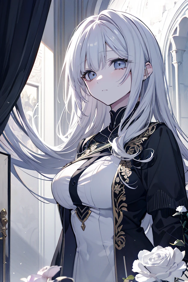 ((best quality)), ((masterpiece)), (detailed), perfect face,white hair,girl,very beautiful outfit