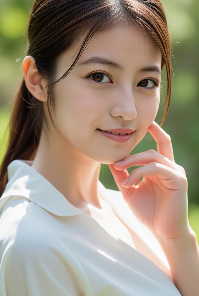 dress、(Photorealistic:1.4)、(hyper Realistic:1.4)、(Realistic:1.3)、(Smooth lighting:1.05)、(映画の照明Improvement of quality:0.9)、32K、One Girl、20-year-old girl、Realistic lighting、Backlight、Facial Light、Ray-tracing、(Bright light:1.2)、(Improvement of quality:1.4)、(Highest Quality Real Texture Skins:1.4)、Finely grained、Detailed painted face、Quality Eyes、(tired, Sleepy and satisfied:0.0)、 White T-shirt、(Enhance the mood of your body line:1.1)、(Enhances the beauty of skin texture:1.1)、((My Imada))、Specific Background、smile、whole body