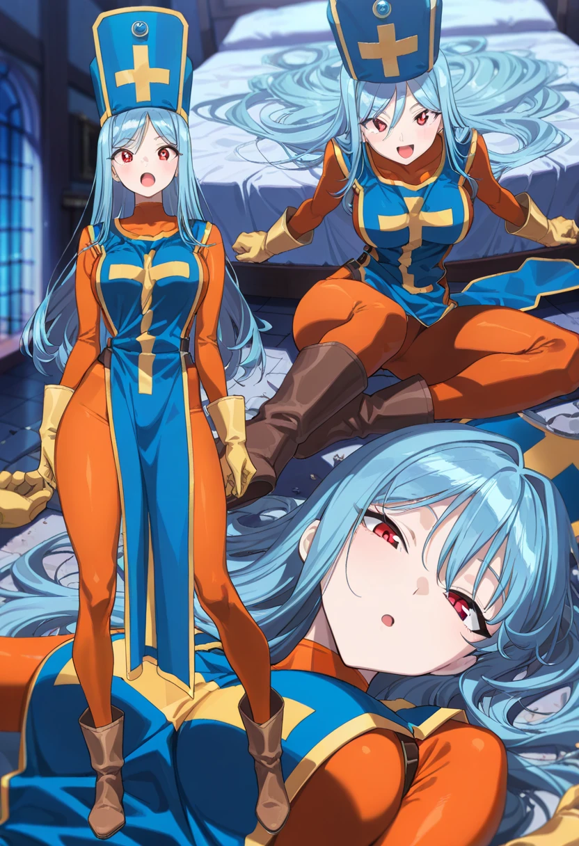masterpiece,highest quality, Unreal Engine, Super Resolution, Very detailed,
1 girl, Waist, thin, (Muscular:0.8)
, Big Breasts,sexy pose
(Detailed and beautiful eyes:1.6), (Very detailedな顔:1.6),(Many tentacles wrap around her chest:1.6),((Spread your legs:1.3))
Simple background anime style, Key Visual,
Light blue hair, (Red eyes:1.5), Long-haired monk \(dq3\)
(Orange bodysuit:1.4),Miter saw,Tabard Elbow Gloves