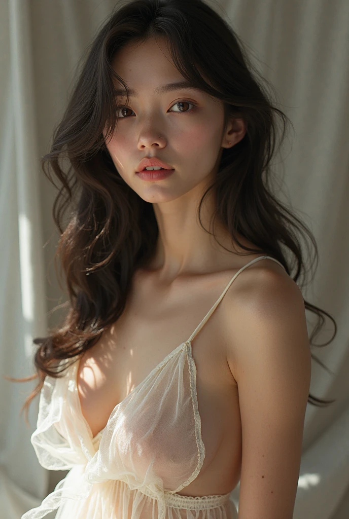 (8k, best quality, masterpiece, ultra highres:1.2),Photo of Pretty Japanese girl,(detailed_face),(long hair:1.6),standing,solo,poster,naughty face,upper body,