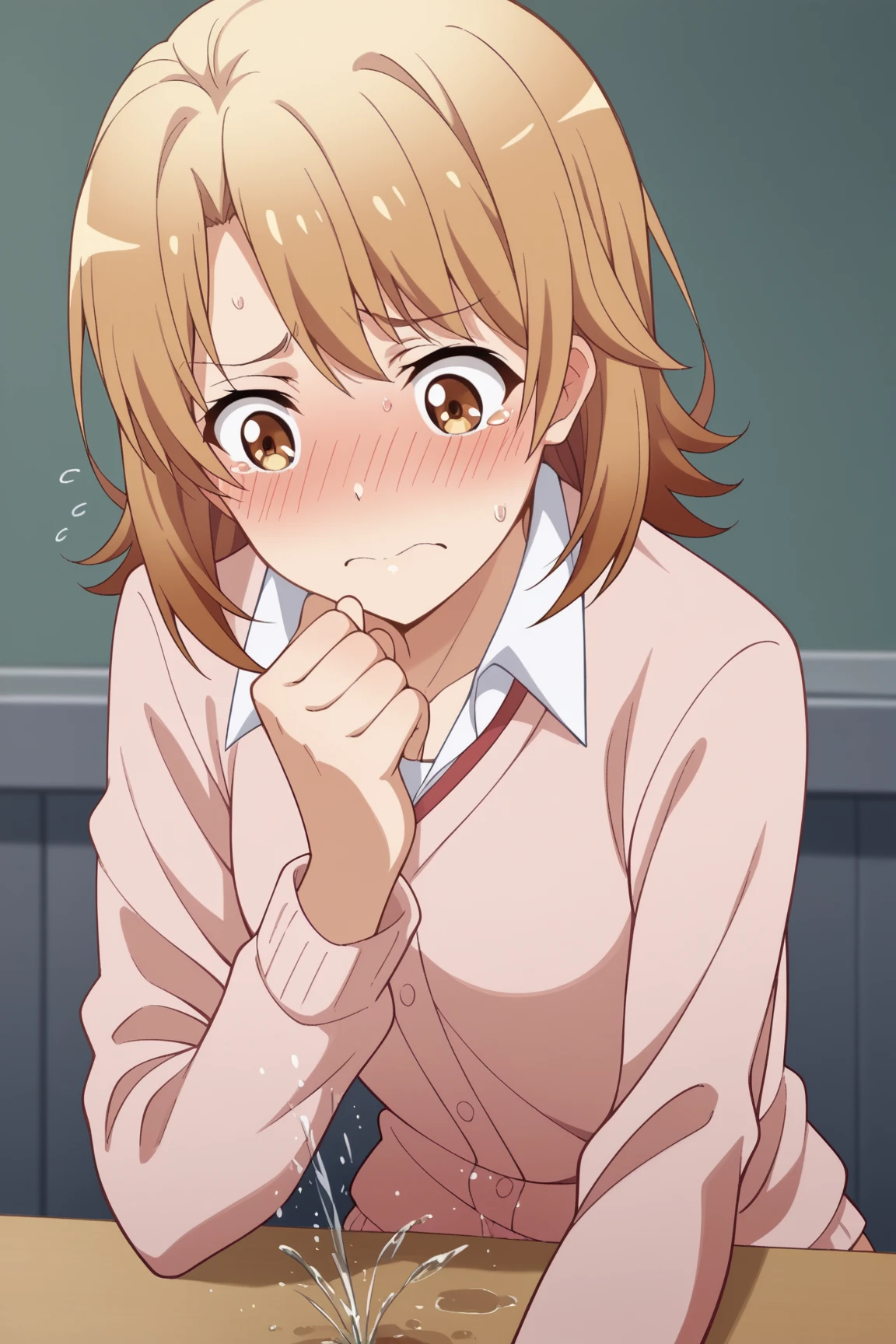 best quality, masterpiece, highres, solo, {istel_karin_renaiflops:1.15}, short_hair, blonde_hair, red_eyes, bangs, open_mouth, black_hair, closed_eyes, jacket, necktie, orange_hair, school_uniform, sweat, sky, 1boy, 1girl, 2girls, multiple_girls, sleeping