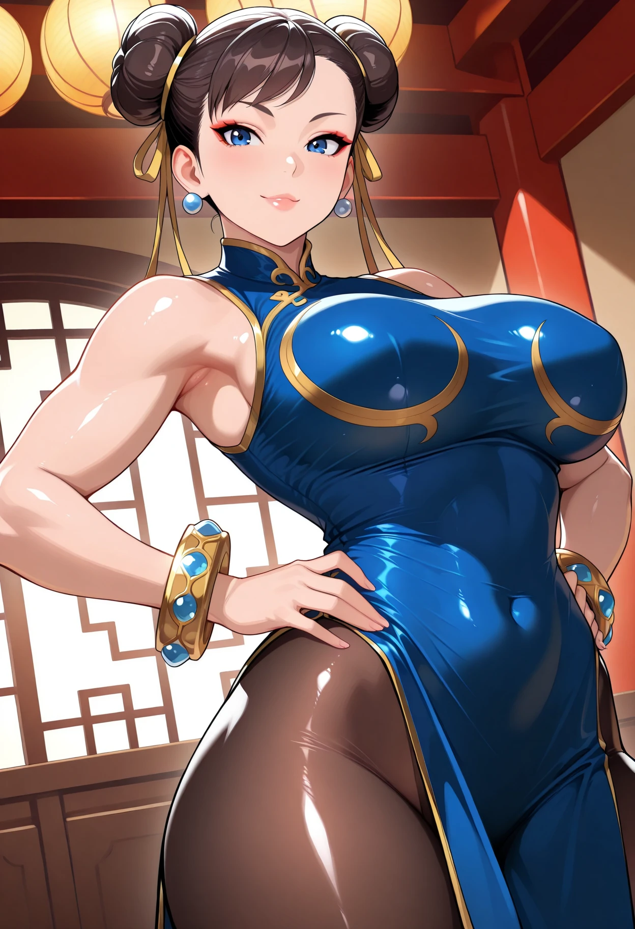 (masterpiece, best quality), nsfw,A woman wearing blue and gold Chinese clothing, Chunli:1.5, Blue mini skirt,Blue Boots,Chunli, Chunli, Chunli, portrait of Chunli, portrait of Chunli, King of Fighters character, whole body, Female protagonist, fighting game character, chic, (masterpiece, best quality), nsfw,
1girl, from above, (close-up face:1.22), spread legs, on back,(torogao:1.3), (half-closed eyes:1.1), heavy breathing, steam, hunid, open mouth, smile, (hand on pussy, female masturbation, spread pussy:1.3), pussy juice, (weakness:1.3),BREAK 10 yo, (loli:1.3), (huge breasts:1),skinny, black hair, medium long hair, (straight hair:1.2), (hime cut:0.5), (blunt bangs:1.3), red eyes, (tsurime:1.3), Torn china clothes, BREAK (bottomless:1.tits, Very detailed fan art,A corner of the warehouse district