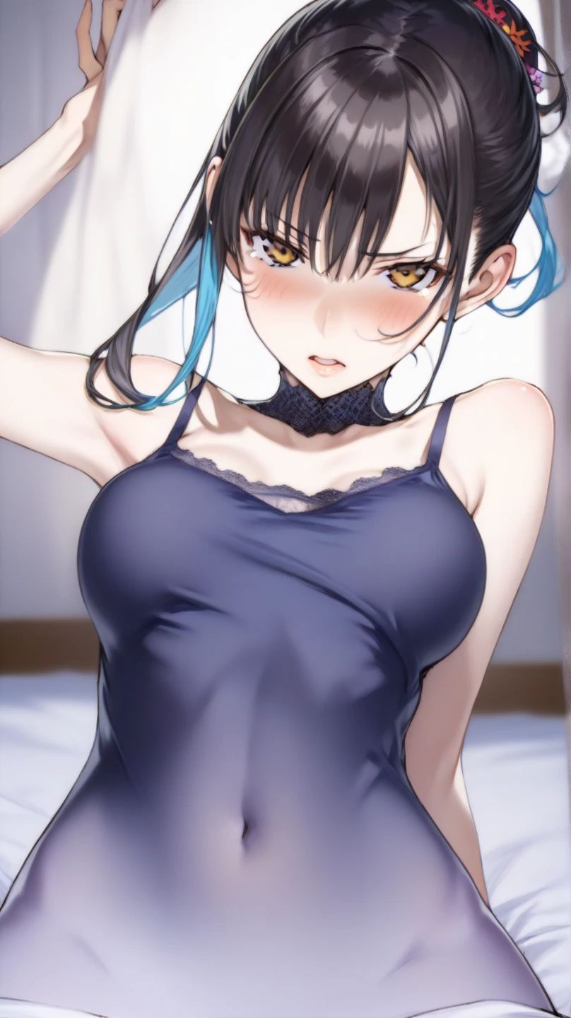 masterpiece, best quality, highres, aawendy, long hair, twintails, hair ornament, bodysuit, upper body