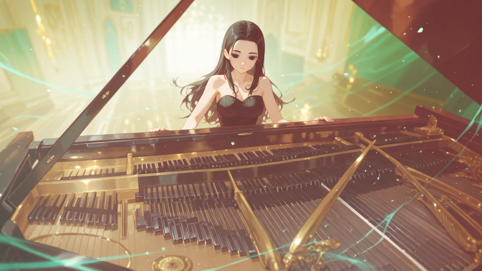 Woman playing keyboard。On stage