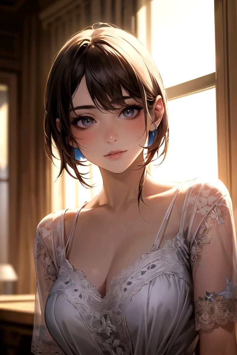 a beautiful anime girl in lingerie, detailed face and eyes, long eyelashes, intricate lace lingerie, delicate skin, sensual pose, dramatic lighting, warm color palette, cinematic composition, photorealistic, 8K, masterpiece