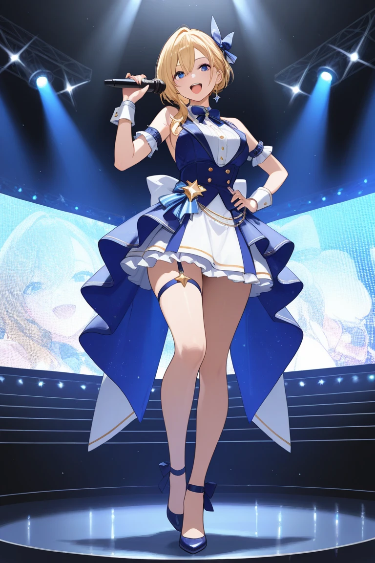 ((2D beautiful girl、top-quality:1.1、perfect fingers:1.1、perfect anatomia:1.1、Beautiful illustration))、cute petit girl、(transform sequence)、((White leotard))、12year old、a junior high school student、Fractal Art、baby-face、((stright long hair))、beatiful detailed eyes、Show your teeth and have the best smile、(Full body depiction)、(1 persons)、(magician leotard)、outdoor stage under blue sky、Magic Show、
