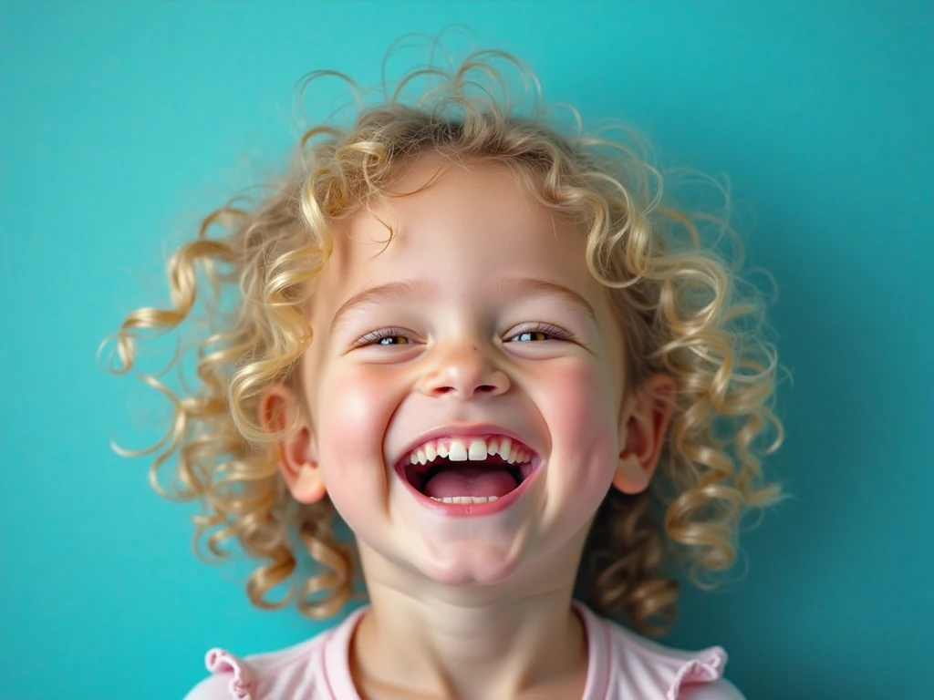 backgrond green tiles, KIDS GIRL BLONDE long hair, evil crazy laugh,