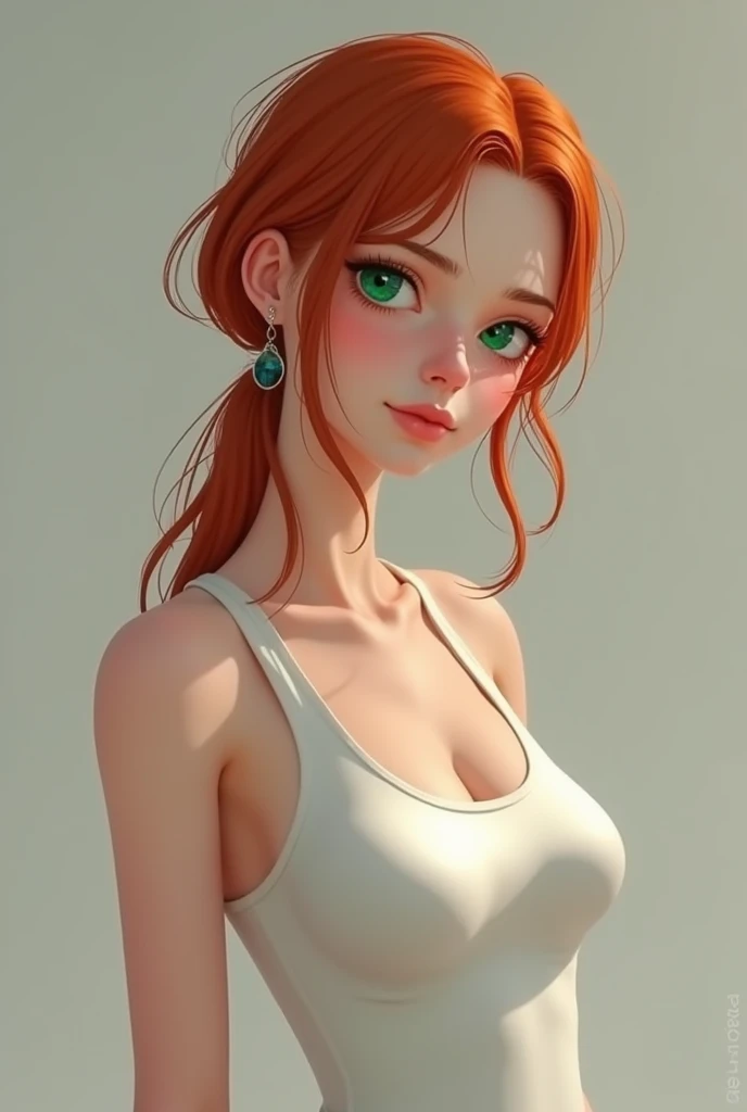 (Masterpiece, best quality, photorealistic, highres, photography:1.3), close-up portrait, sharp focus, 1 ginger girls ,long red ponytail, European fashion models, flawless skin, slim feminine appearance, flat abdomen, slender abs, cleavage, messy long hair, detailed hair strands, delicate sexy face, allure look, ((detailed makeup)), outdoor fashion photoshoot, standing pose, ((realistic, ultra realistic, realism, realistic detail)), freckles, blush, red hair, middle part, green eyes
