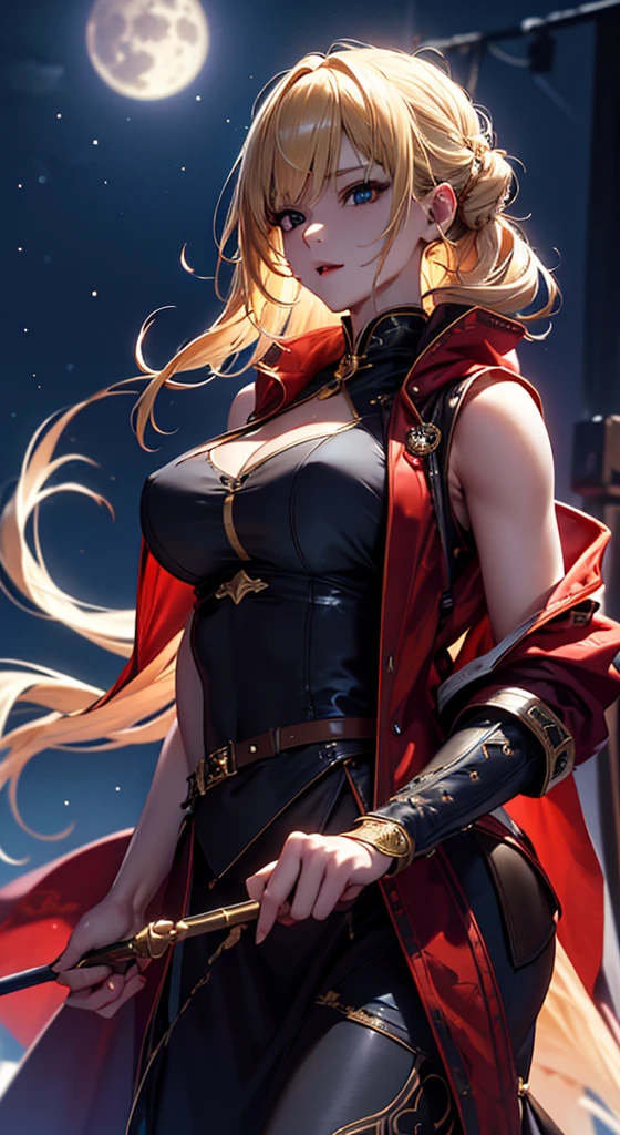 top-quality、Top image quality、masterpiece、An elf girl((18year old、Best Bust、big bast,Beautiful blue eyes、Breasts wide open, Blonde twintails、A slender,Large valleys、red scarf、Clothes in black robes、Fall on your back、Lateral view))hiquality、Beautiful Art、Background with((Inside a triangular tent、nigh sky)))、,masutepiece、visualart、depth of fields、
