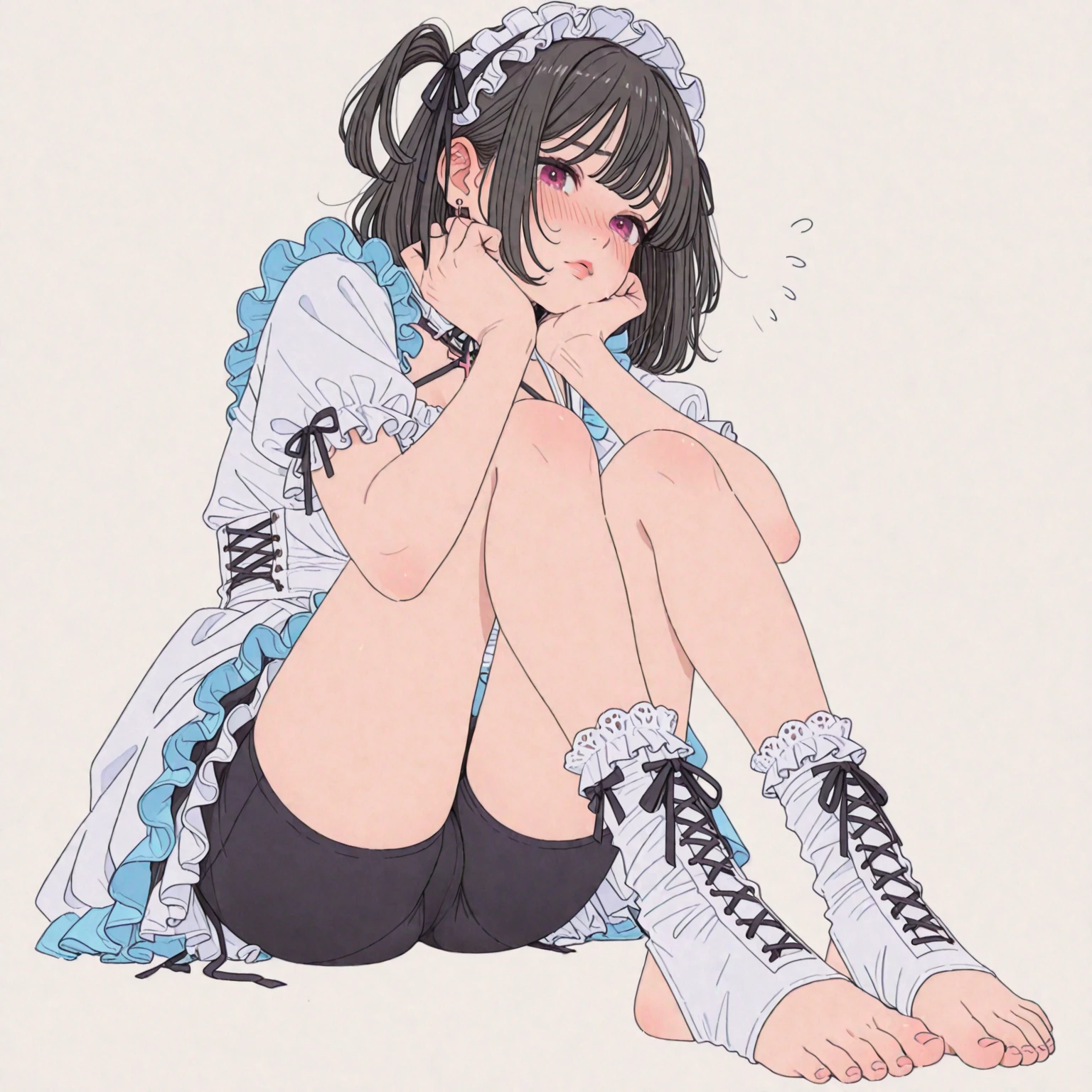 And soul、Stickers、1 beautiful girl、a bit、(((Baby Face、Baby Face、Baby Face、Enlarged photo of the chest、M-shaped legs、A benevolent smile、Lifting Ultra-Flat Chest)))、blush、Sleep on your back、short hair、White bra、Super flat chest nipples