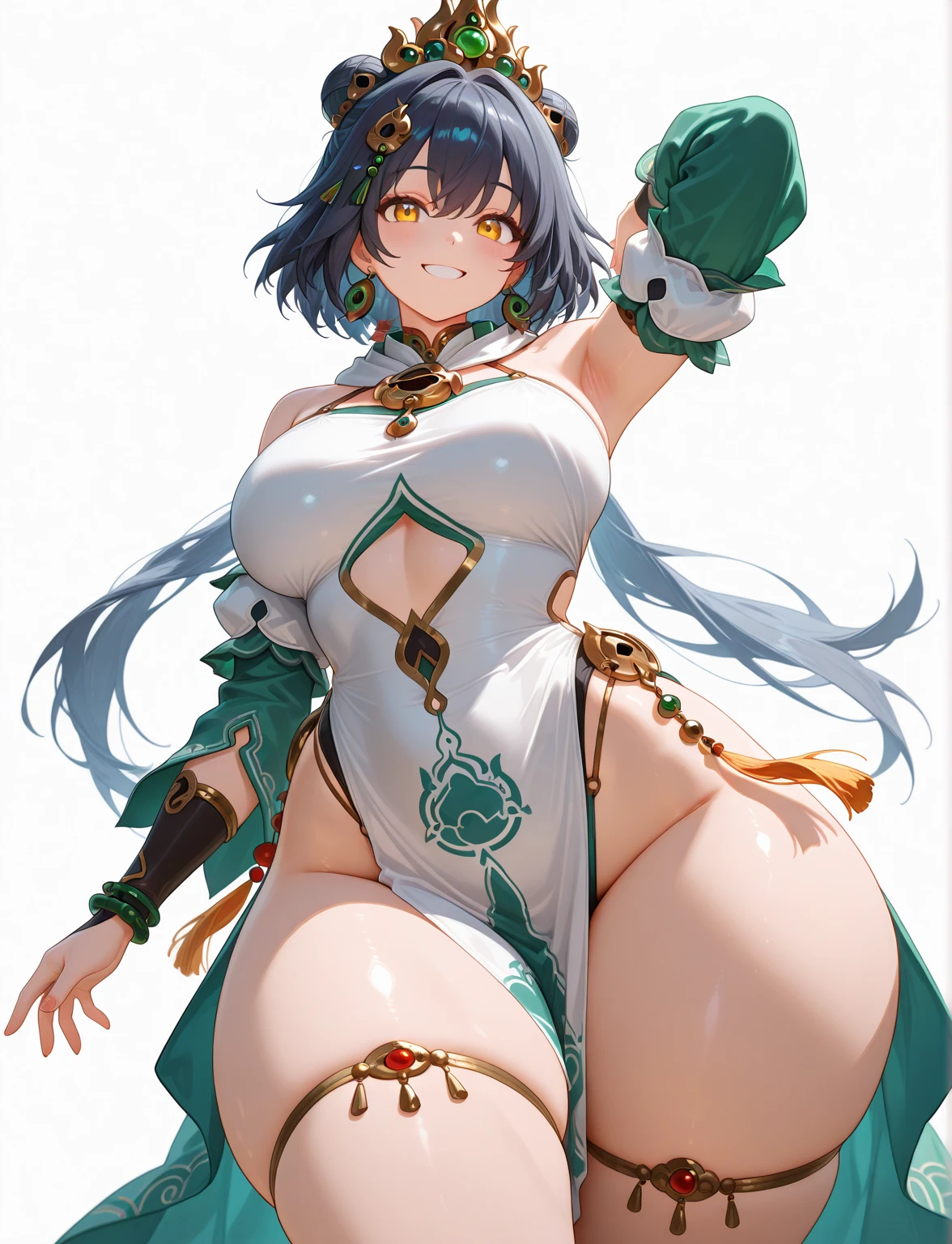 masutepiece, Best Quality, 1girl in, JinxLol, Solo, Large breasts, cleavage,, breast curtains, , 、((((huge-breasted))))