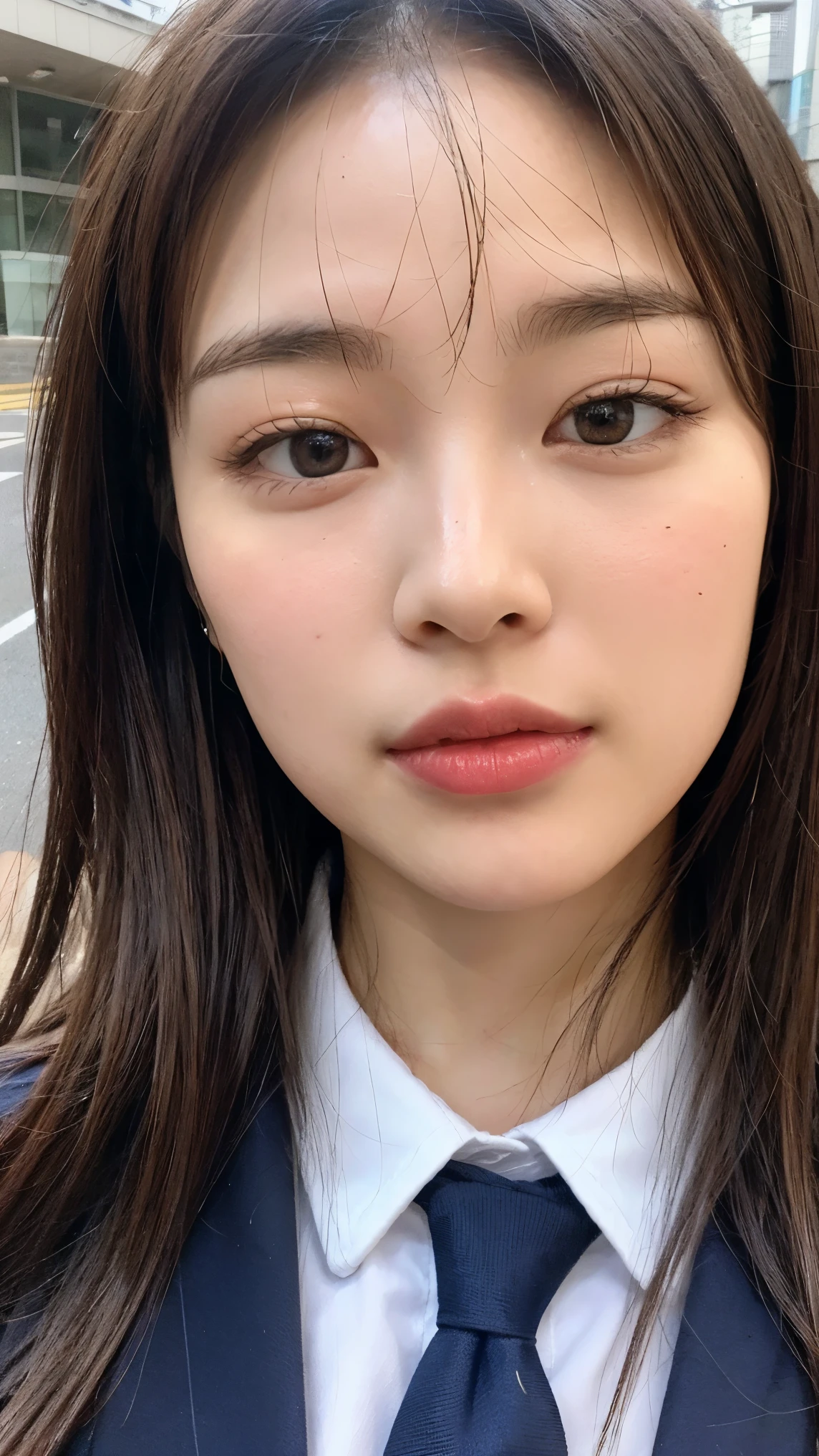 Un primer plano de una mujer con cabello largo con una camisa negra, ulzzang, maquillaje popular de Corea del Sur, Joven y adorable rostro coreano, maquillaje coreano popular, Rasgos de la cara coreana, con cara redonda, pale round face, south east asian with round face, Beautiful aesthetic face, Chica coreana, Cara suave y redonda, Wan adorable cara coreana, Small round face, Jinyoung Shin