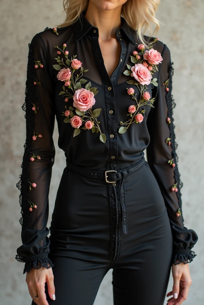 Women's mesh suit with embroidery flowers with monograms